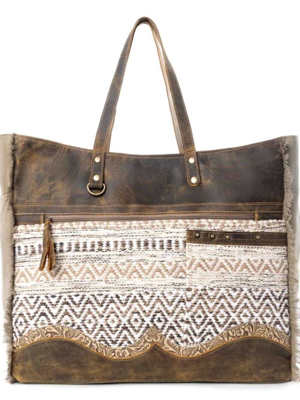 Myra Bag Losi Weekender Western Leather Duffle Bag Rodeo Fringe Travel Tote